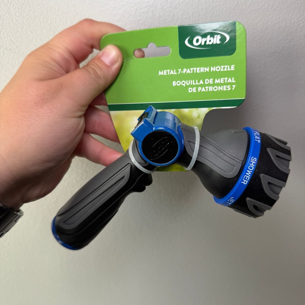 Orbit Metal 7 Pattern Garden Hose Nozzle Spray Gun Black Blue NEW